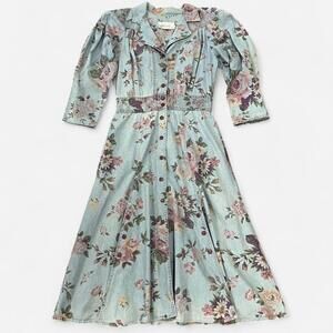 Vintage 90s Cottagecore Denim Midi Dress Prairie